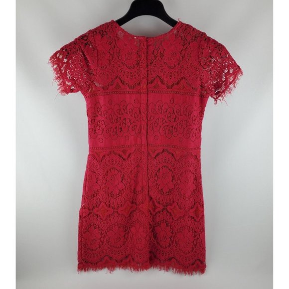Free People Womens Lace Peplum Dress Deep Pink Red Size 2 Cotton - Picture 6 of 8
